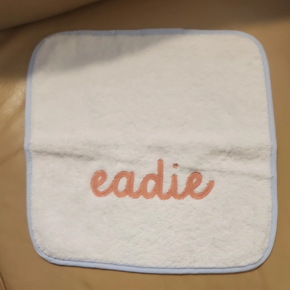 Monogrammed White Hand Towel 100 % Cotton with Pink Embroidery 